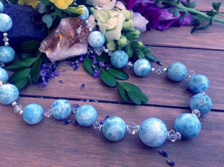 Larimar Round Bead Knotted Necklace