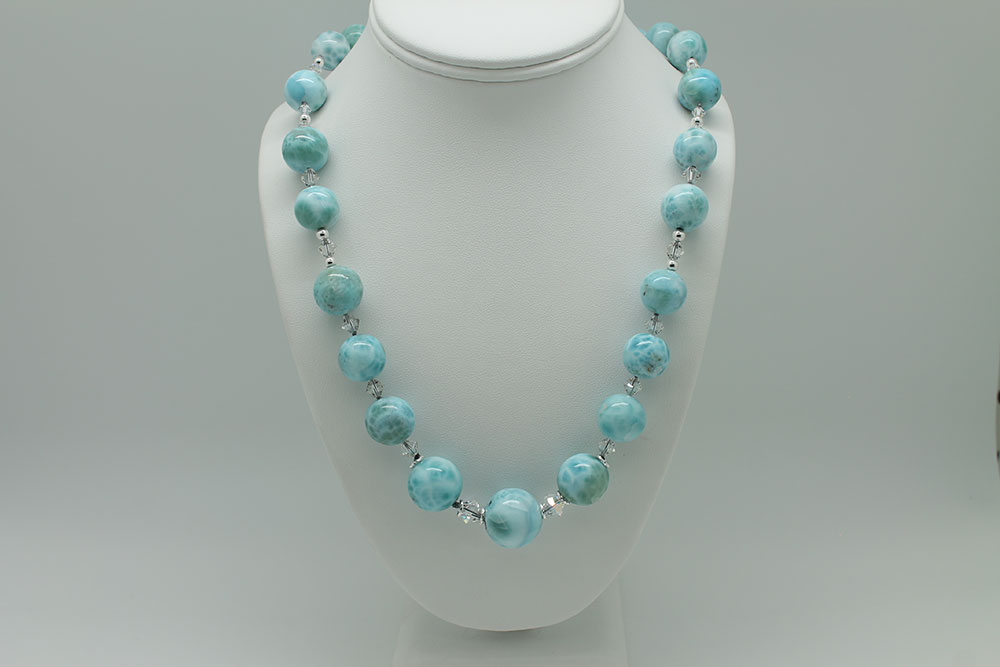 Larimar Round Bead Pendant Knotted 3087 Sun Spirit Gems