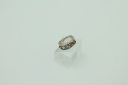 Heart Eternity Sterling Silver Round Red Coral Stones Ring #3410 view 2