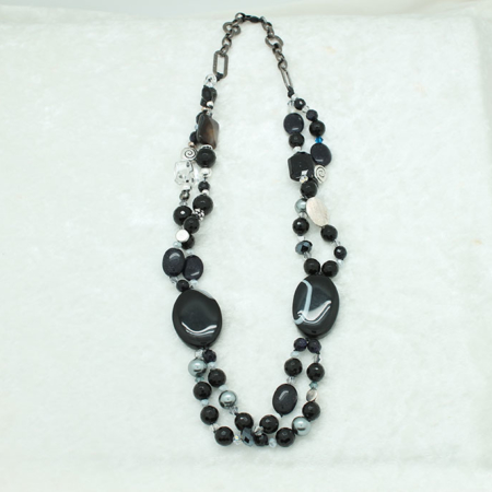 Black Lined Agate Necklace #3312