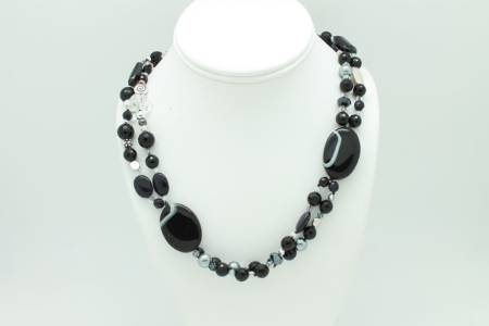 Black Lined Agate Necklace #3312 zoom