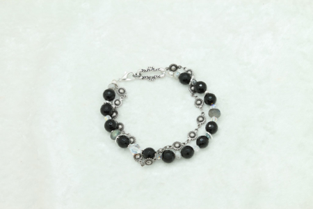 Black Lined Agate Crystals Bracelet #3316