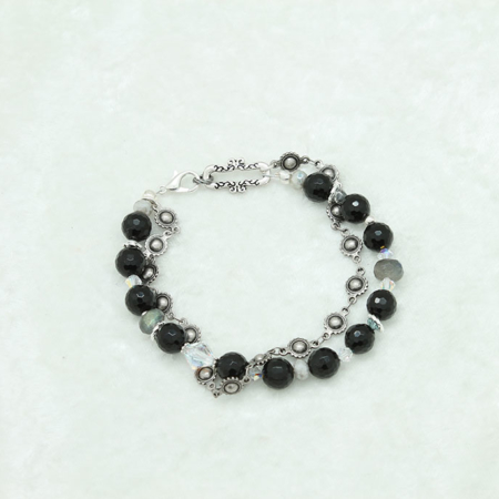 Black Lined Agate Crystals Bracelet #3316