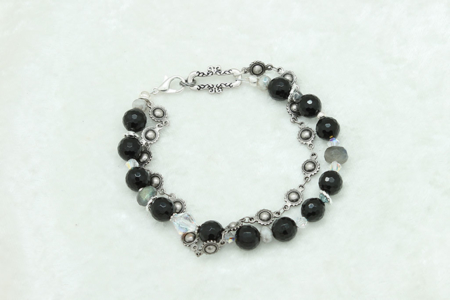 Black Lined Agate Crystals Bracelet #3316 zoom