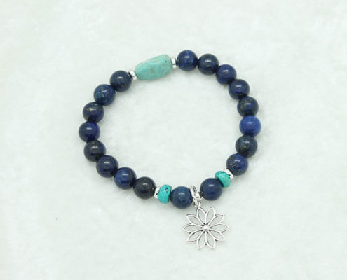 Lapis Turquoise Lotus Flower Charm Bracelet #3331 zoom